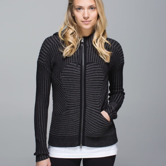 Lululemon Embrace Hoodie *Knit Full Zip Sweater - Black / Heathered Dark Grey 2 - Picture 1 of 9
